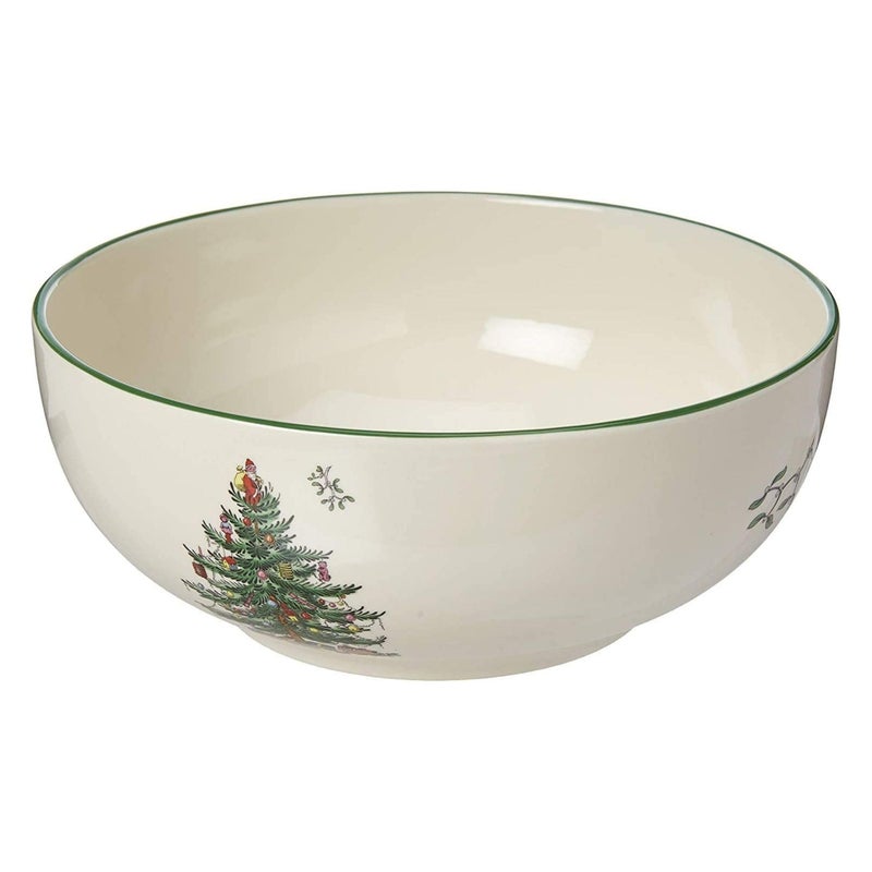 Spode Christmas Tree Round Serving Bowl - 8-Inch Ceramic Bowl for Pasta, Salad, Soup, and Side Dishes - Elegant Porcelain Design, Stackable, Dishwasher & Microwave Safe - Ideal for Holiday Gatherings - Image 1